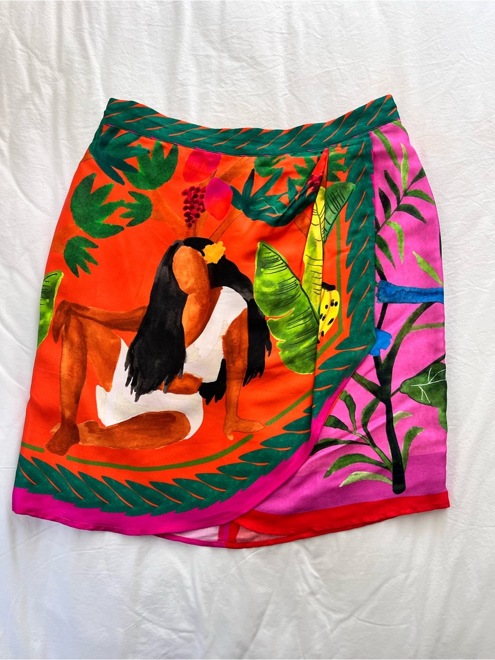 FARM Rio Painted Tropical Wrap Mini Skirt — Orange, Pink & Green
